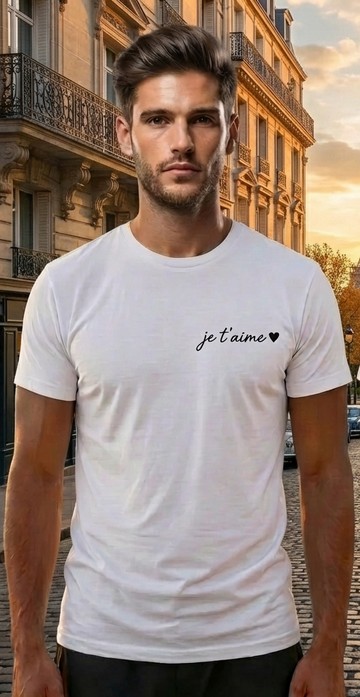 Paris Eiffel Tower Graphic Tee worn on a Paris street