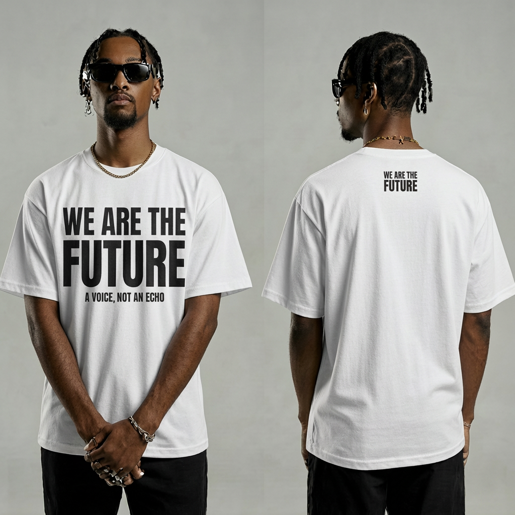 We Are The Future Graphic Tee - White shirt, Black text