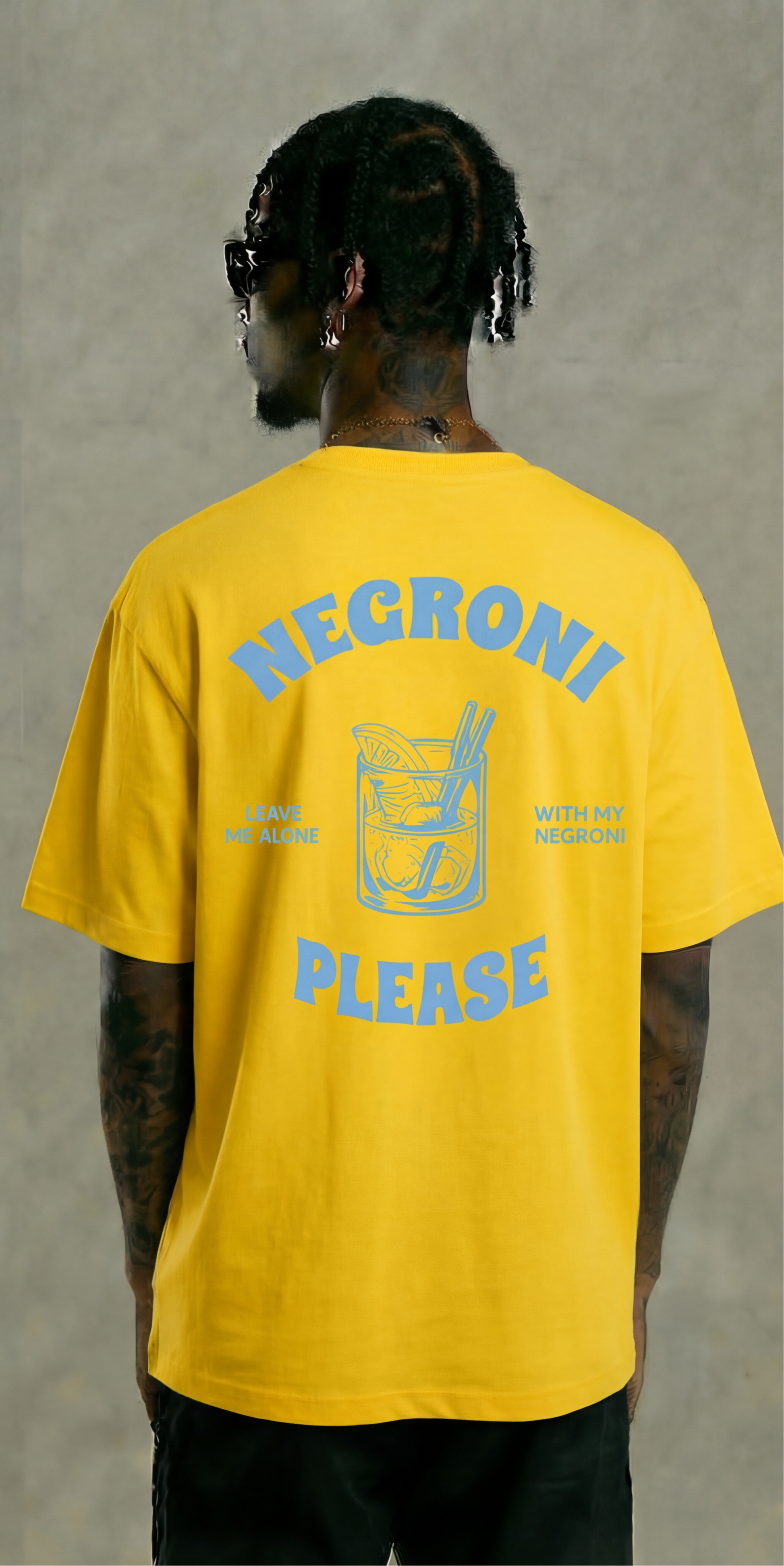 Negroni Please Graphic Tee – Yellow Funny Cocktail Drinking Shirt