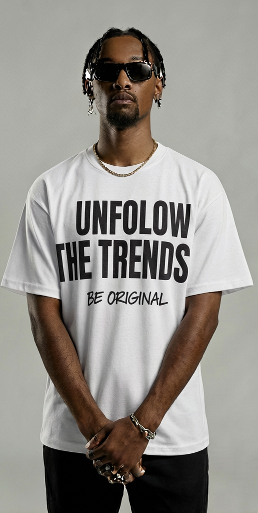 White Streetwear Graphic Shirt – Unfollow The Trends Be Original Tee
