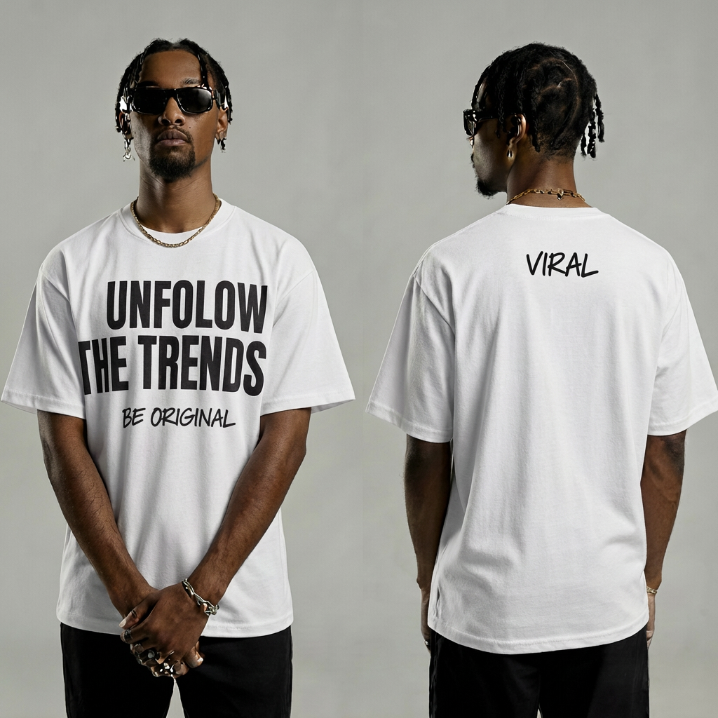 Unfollow The Trend Tee - White shirt, Black text