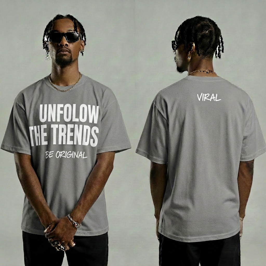 Unfollow The Trend Tee - Grey shirt, White text