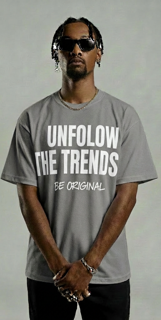 Grey Urban Streetwear Shirt – Unfollow The Trends Be Original White Graphic