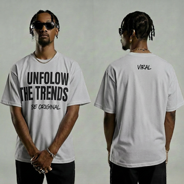 Men’s Grey Tee with Black Text – “Be Original, Unfollow the Trend”