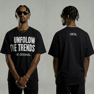 Men’s Black Tee with White Print – “Be Original, Unfollow the Trend”