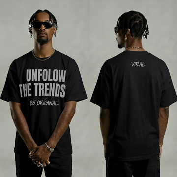 Men’s Black Tee with Grey Print – “Be Original, Unfollow the Trend”