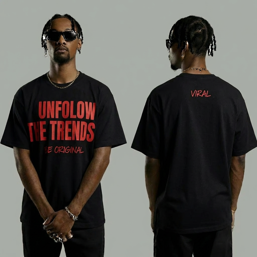 Unfollow The Trend Tee - Black shirt, Red text