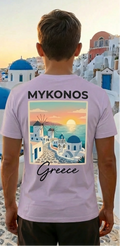 Mykonos Light Purple Greece Shirt – Minimal Front Logo Back Print