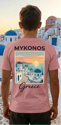Mykonos Pink Greece Shirt – Minimal Front Logo Back Print
