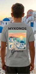 Mykonos Grey Greece Shirt – Minimal Front Logo Back Print