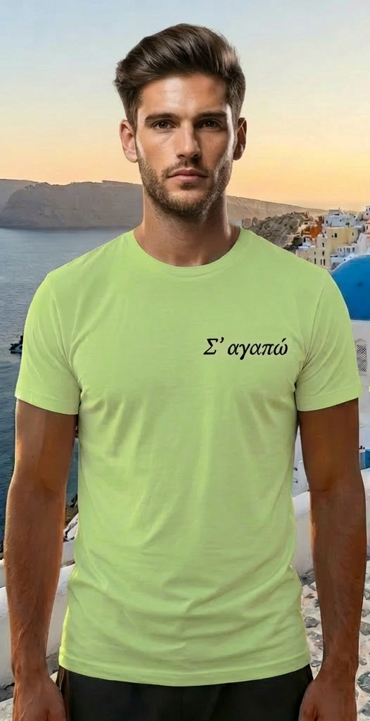 Mykonos Light Green Greece Shirt – Minimal Front Logo Back Print
