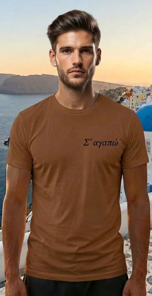 Mykonos Brown Greece Shirt – Minimal Front Logo Back Print