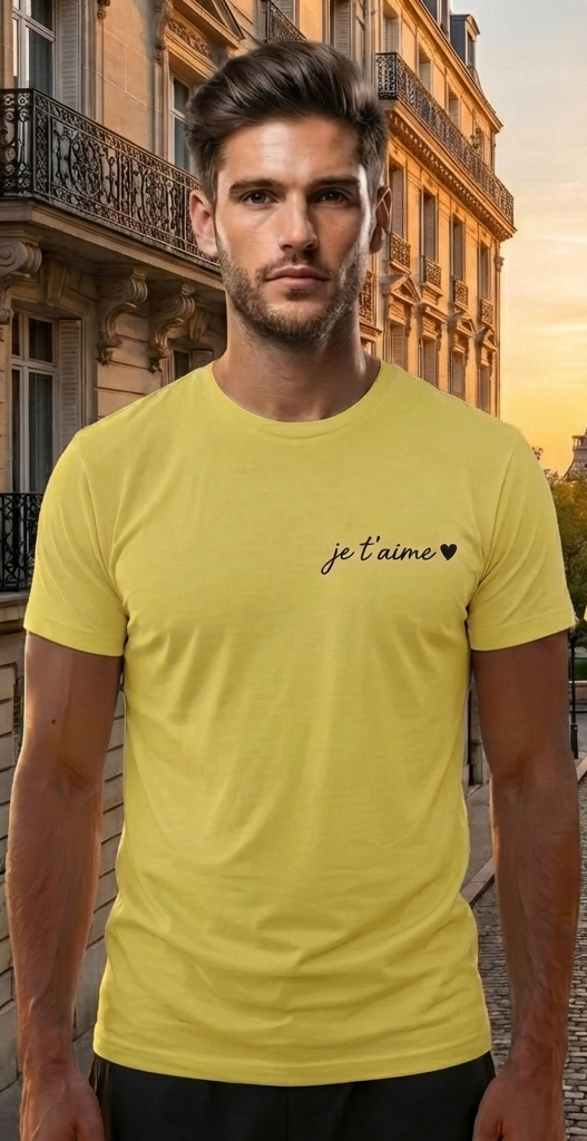 Paris Eiffel Tower Yellow Shirt – France Vacation Graphic Tee for Men