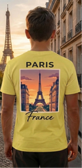 Paris Eiffel Tower Yellow Shirt – France Vacation Graphic Tee for Men