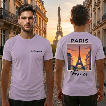Paris Eiffel Tower Light Purple Shirt – France Vacation Graphic Tee for Men