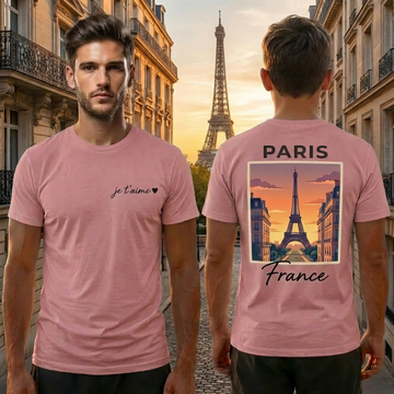 Paris Eiffel Tower Pink Shirt – France Vacation Graphic Tee for Men