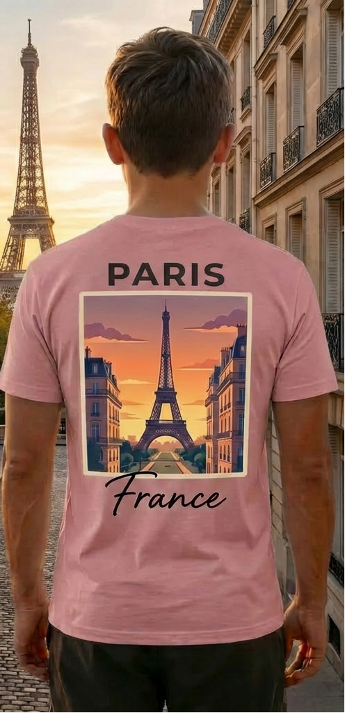 Paris Eiffel Tower Pink Shirt – France Vacation Graphic Tee for Men