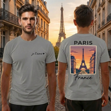 Paris Eiffel Tower Grey Shirt – France Vacation Graphic Tee for Men