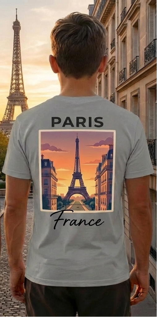 Paris Eiffel Tower Grey Shirt – France Vacation Graphic Tee for Men