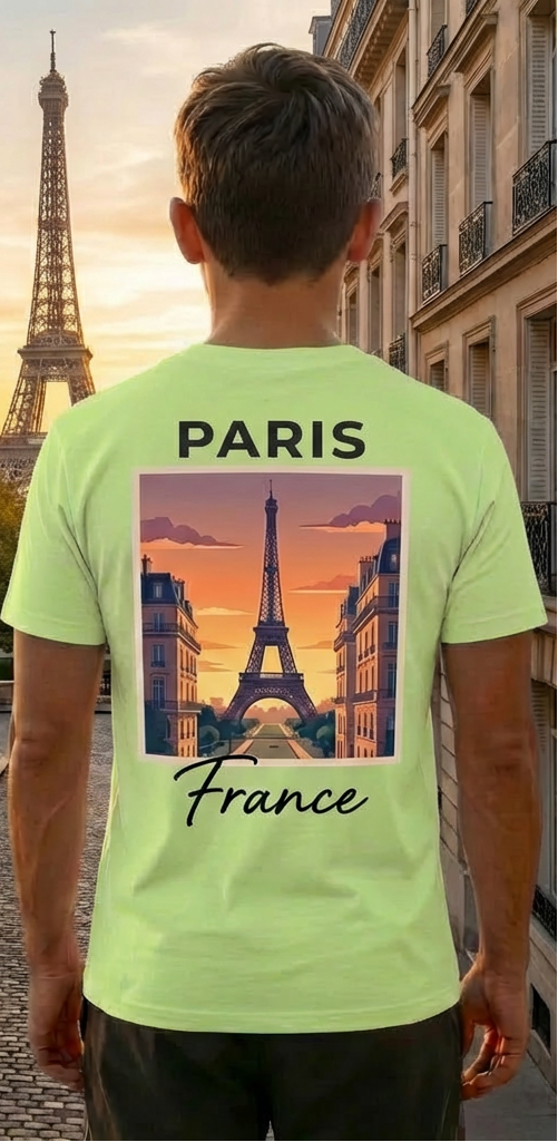 Paris Eiffel Tower Light Green Shirt – France Vacation Graphic Tee for Men