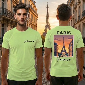 Paris Eiffel Tower Light Green Shirt – France Vacation Graphic Tee for Men