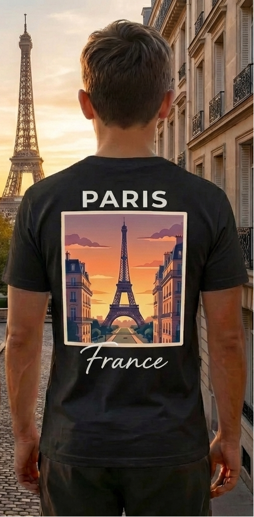 Paris Eiffel Tower Black Shirt – France Vacation Graphic Tee for Men