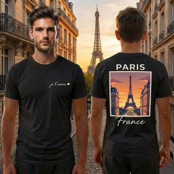 Paris Eiffel Tower Black Shirt – France Vacation Graphic Tee for Men