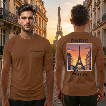 Paris Eiffel Tower Brown Shirt – France Vacation Graphic Tee for Men