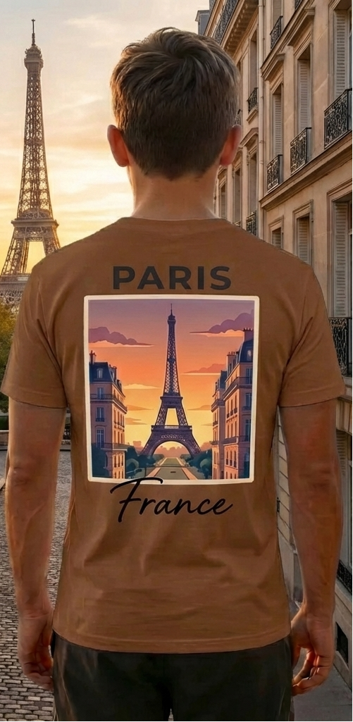 Paris Eiffel Tower Brown Shirt – France Vacation Graphic Tee for Men