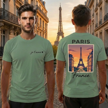 Paris Eiffel Tower Green Shirt – France Vacation Graphic Tee for Men