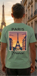 Paris Eiffel Tower Green Shirt – France Vacation Graphic Tee for Men
