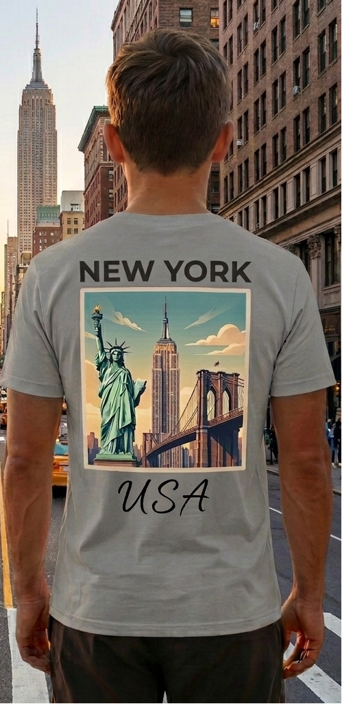 New York Grey T-Shirt – NYC Skyline Graphic Tee – USA Travel Shirt