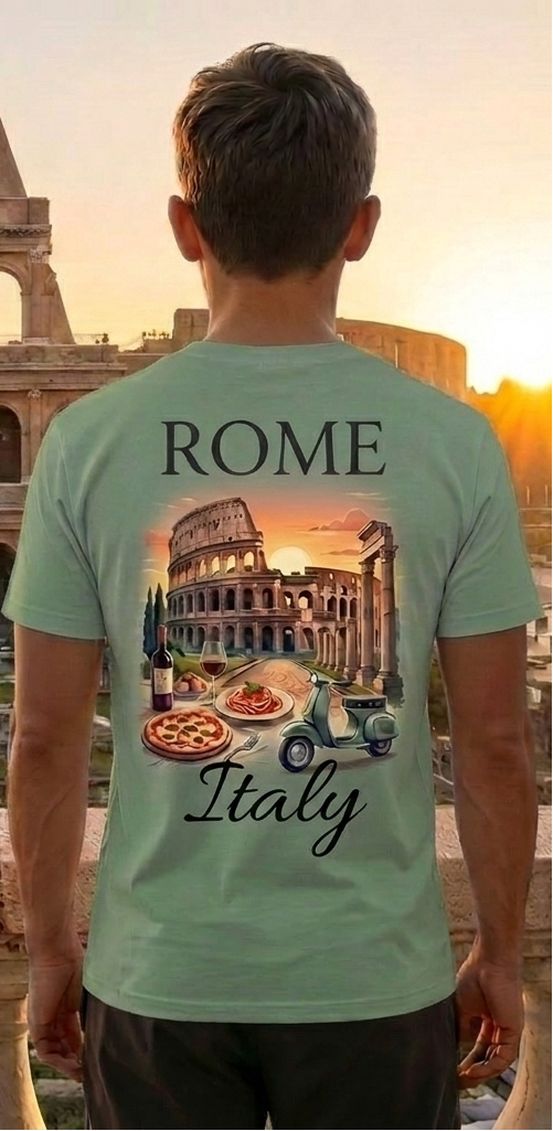 Rome Italy Green T-Shirt – Colosseum Graphic Tee – Romantic Travel Shirt