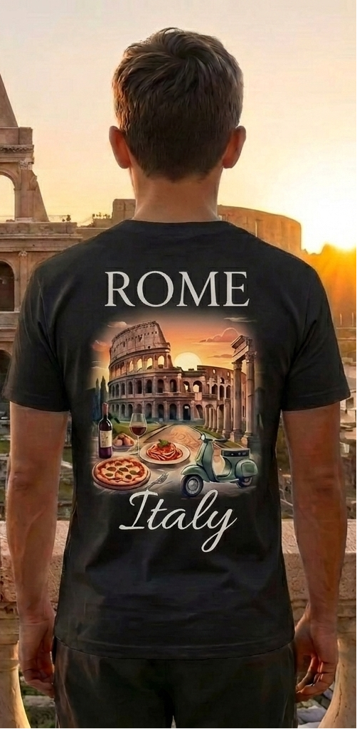Rome Italy Black T-Shirt – Colosseum Graphic Tee – Romantic Travel Shirt