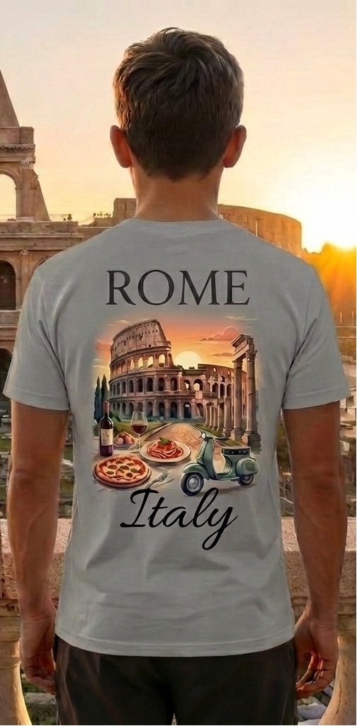 Rome Italy Grey T-Shirt – Colosseum Graphic Tee – Romantic Travel Shirt