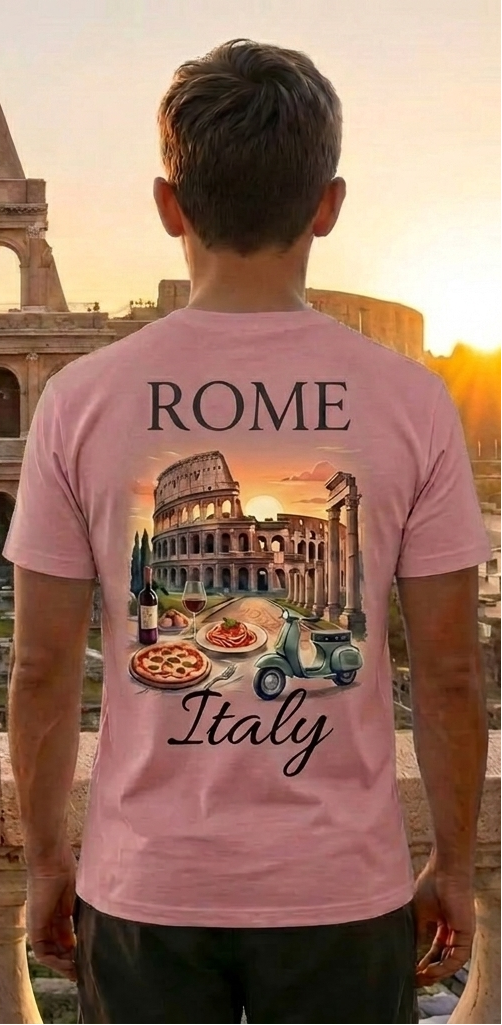 Rome Italy Pink T-Shirt – Colosseum Graphic Tee – Romantic Travel Shirt