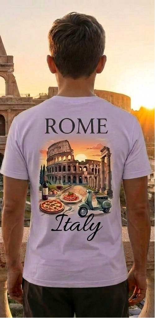 Rome Italy Purple T-Shirt – Colosseum Graphic Tee – Romantic Travel Shirt