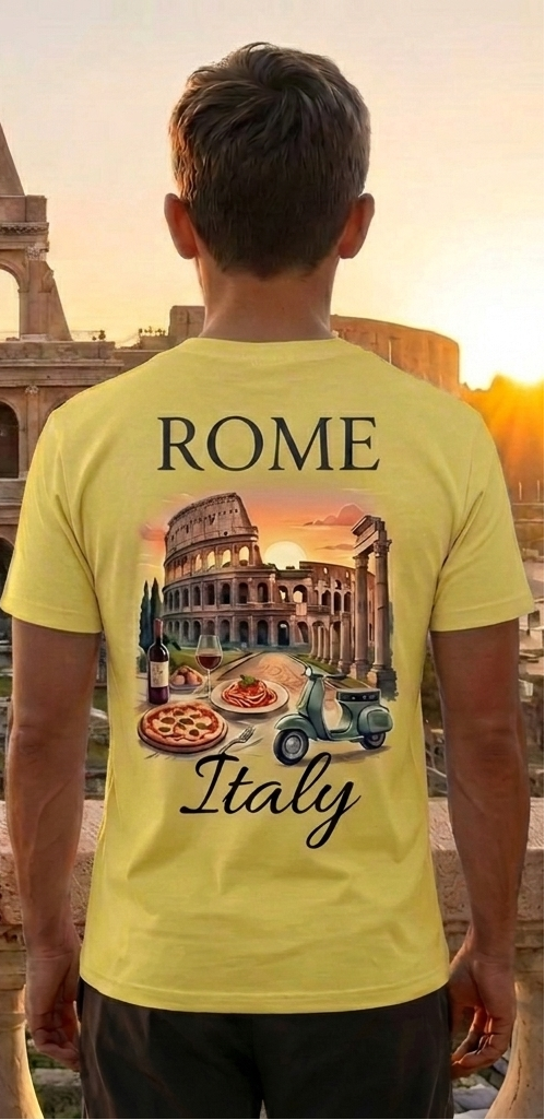 Rome Italy Yellow T-Shirt – Colosseum Graphic Tee – Romantic Travel Shirt
