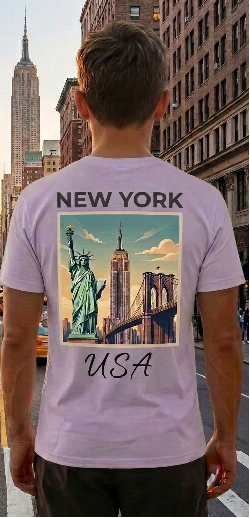New York Purple T-Shirt – NYC Skyline Graphic Tee – USA Travel Shirt