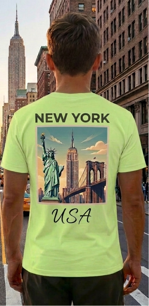New York Light Green T-Shirt – NYC Skyline Graphic Tee – USA Travel Shirt