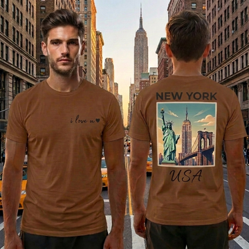New York Brown T-Shirt – NYC Skyline Graphic Tee – USA Travel Shirt