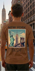 New York Brown T-Shirt – NYC Skyline Graphic Tee – USA Travel Shirt