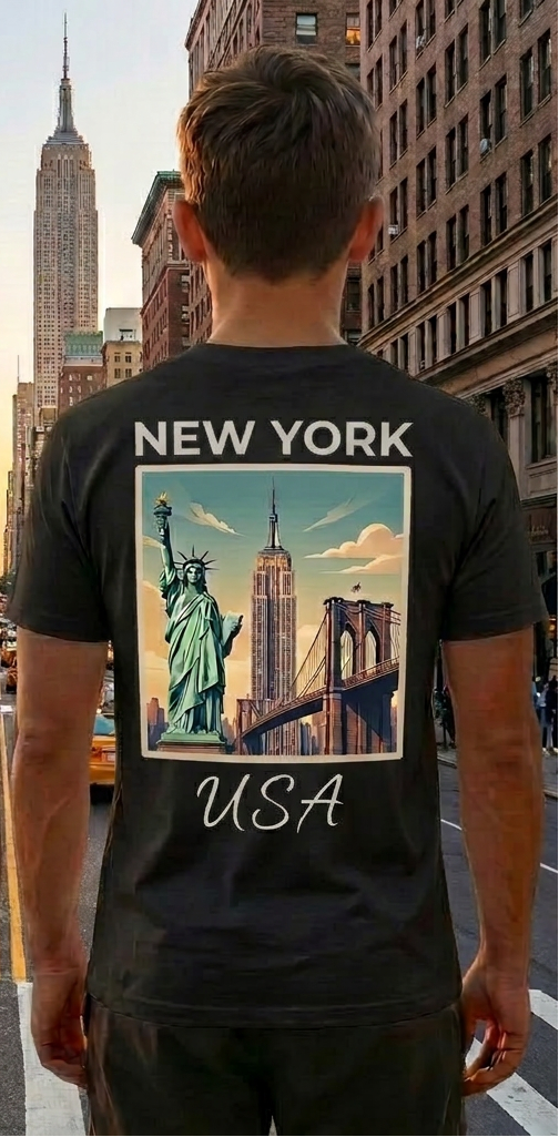 New York Black T-Shirt – NYC Skyline Graphic Tee – USA Travel Shirt