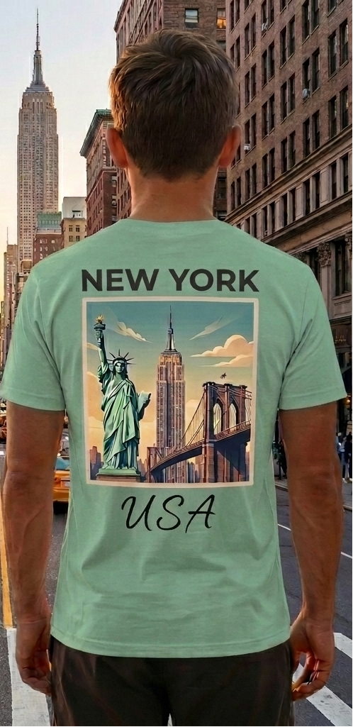 New York Green T-Shirt – NYC Skyline Graphic Tee – USA Travel Shirt
