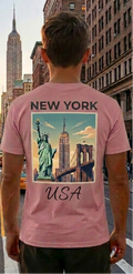 New York Pink T-Shirt – NYC Skyline Graphic Tee – USA Travel Shirt