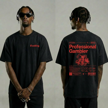 Pro Gambler Black T-Shirt – Red Text Poker Casino Graphic Tee