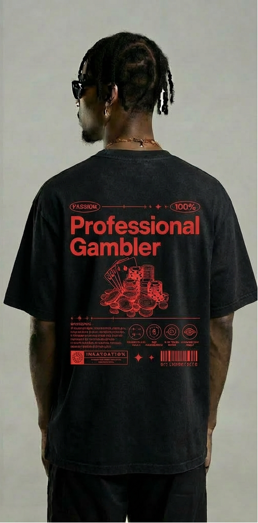 Pro Gambler Black T-Shirt – Red Text Poker Casino Graphic Tee