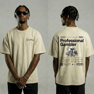 Beige Pro Gambler T-Shirt – Retro Poker Player Streetwear