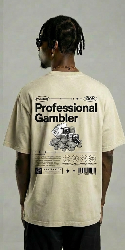 Beige Pro Gambler T-Shirt – Retro Poker Player Streetwear