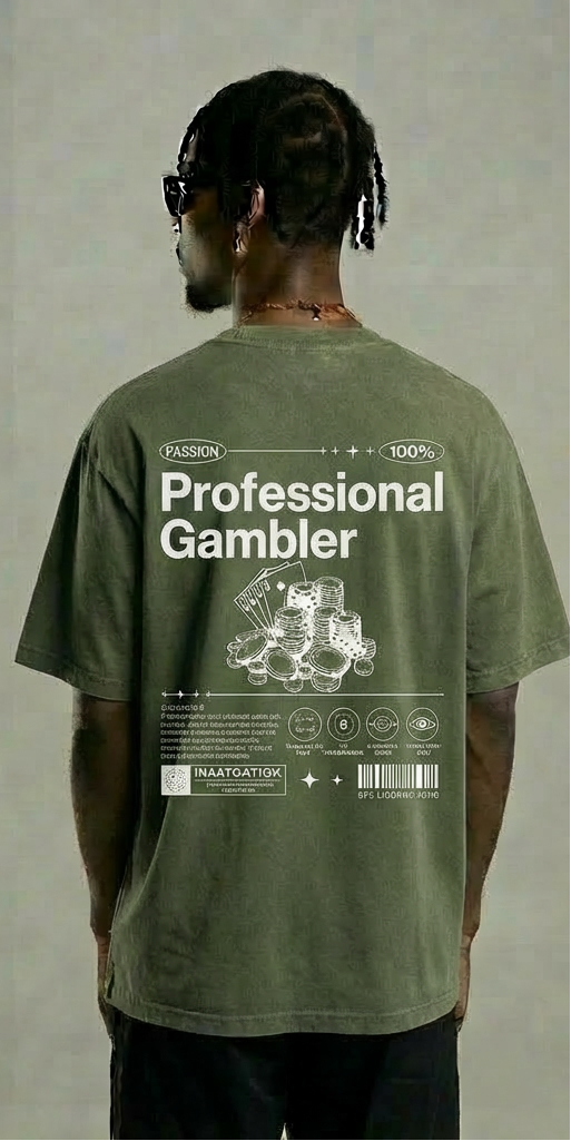 Green Professional Gambler T-Shirt – White Graphic Casino Streetwear